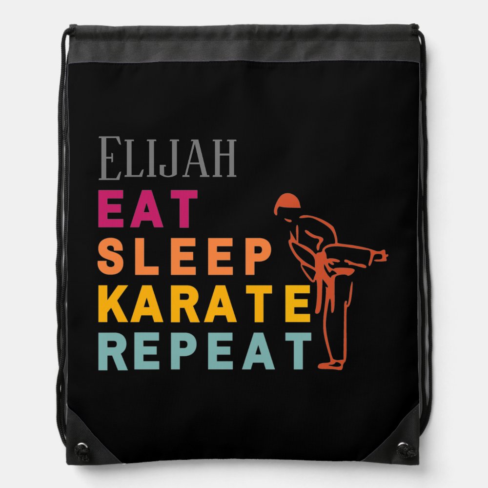 black karate silhouette modern trendy chic name drawstring bag - Karate Gifts