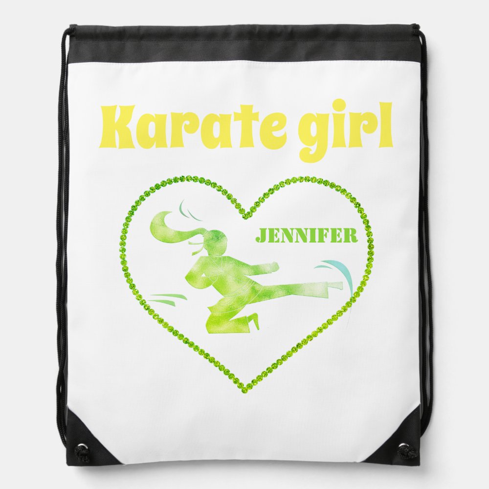karate girl name green yellow modern girly chic drawstring bag - Karate Gifts