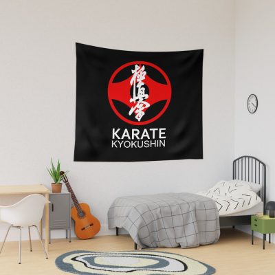 Kyokushin Karate Symbol And Kanji White Text Tapestry Official Karate Merch