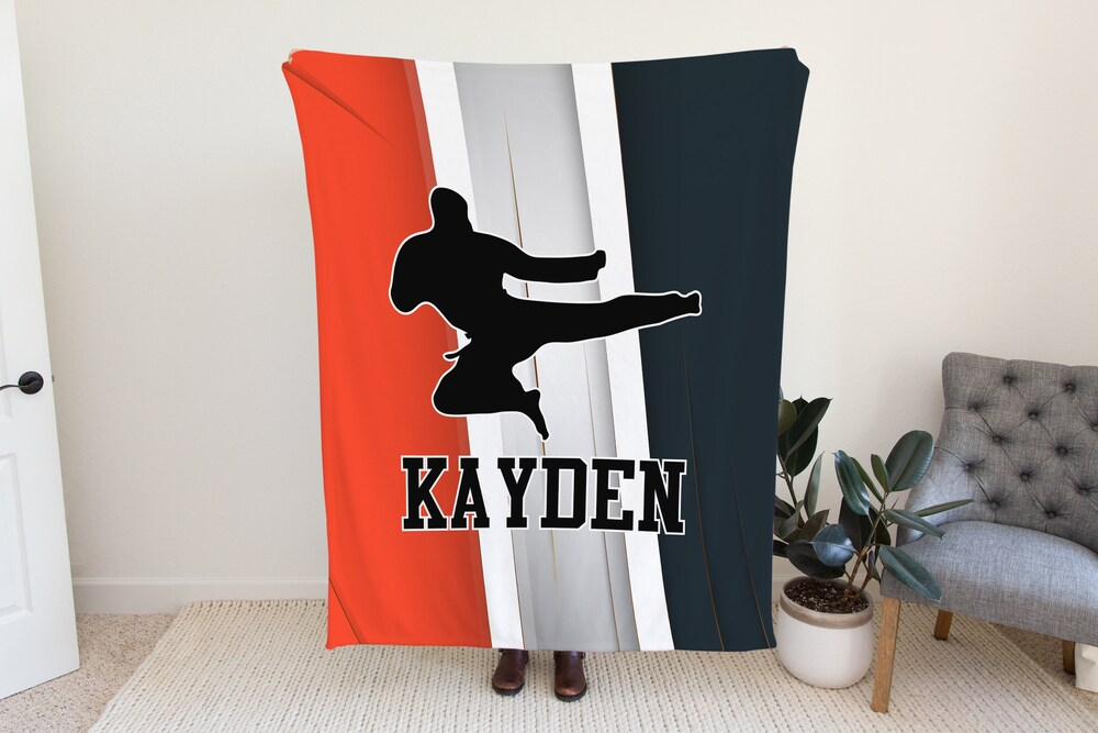 Personalized Karate Boys Black Belt Blanket