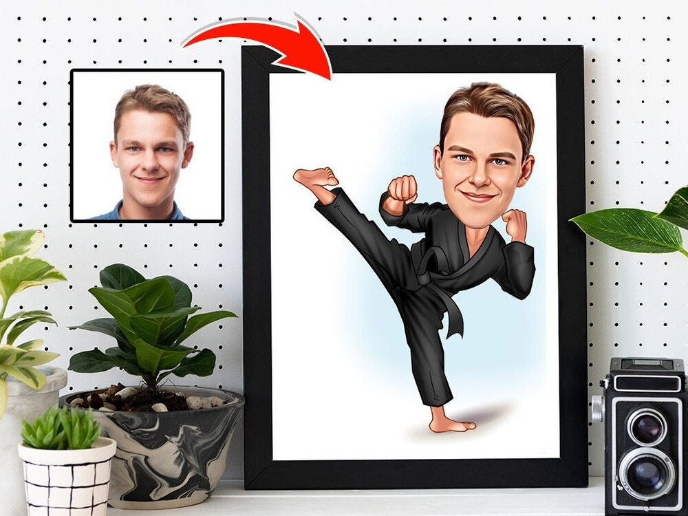 Male Karate Cartoon Drawing Personalized Wall Art